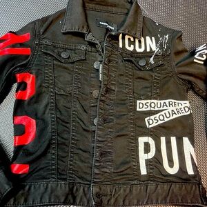 DSQUARED2 Kids Black Jean Jacket with Red and White Accents